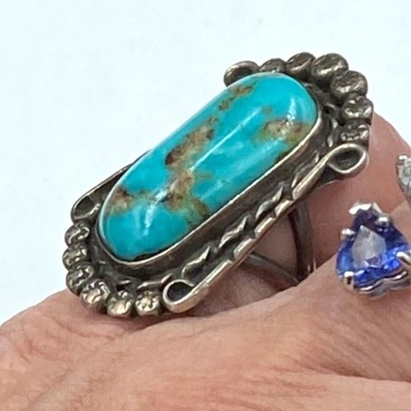 Vintage Native American Sterling Turquoise Ring - Picture 7 of 9